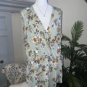 West Kei Floral Sleeveless Wrap Top - Green and Yellow